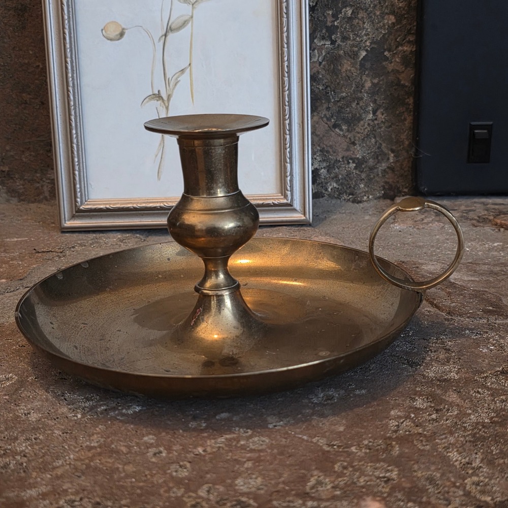 Brass Candle Holder Tray with Handle - Gold Finish